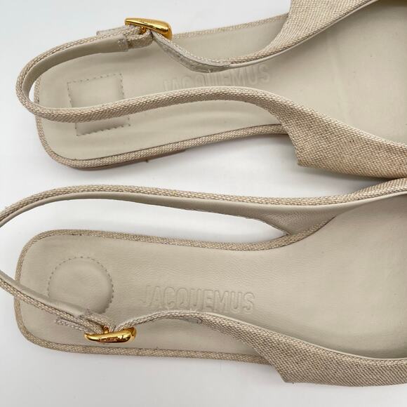 JACQUEMUS | Les Slingbacks Duelo P in Light Greige Linen Flats 38 / US 7 - Picture 12 of 16